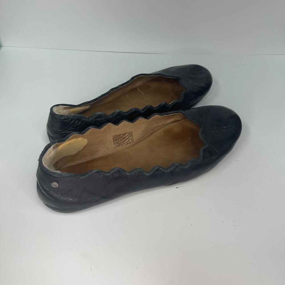 UGG Leather Ballet Flats Women’s Size 10 Black Comfort Shoes - Picture 7 of 8